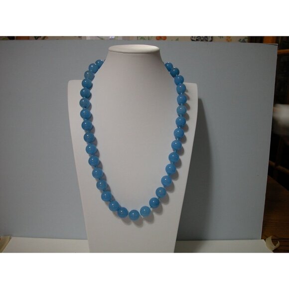 Blue Glass  Beaded Necklace With Silver-Tone Filigree Clasp 22" - Picture 2 of 4